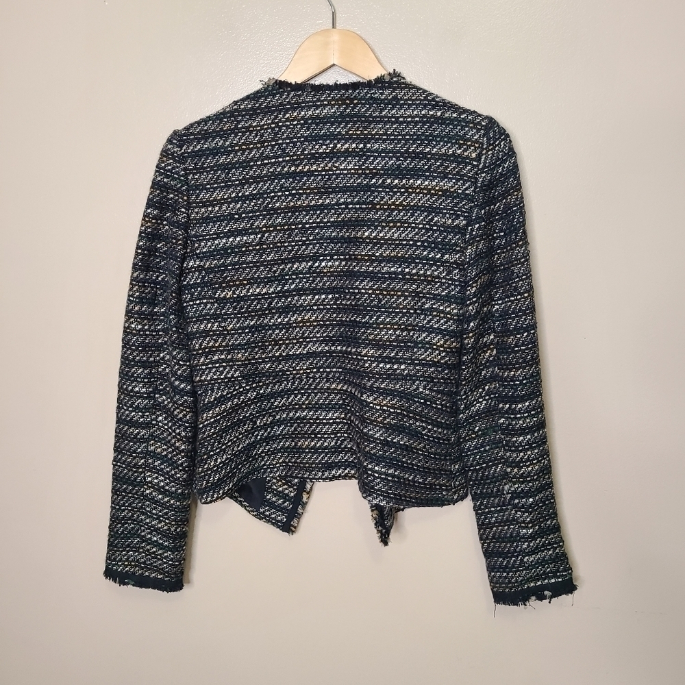 LOFT Open Front Striped Tweed Fringe Blazer - Picture 6 of 9